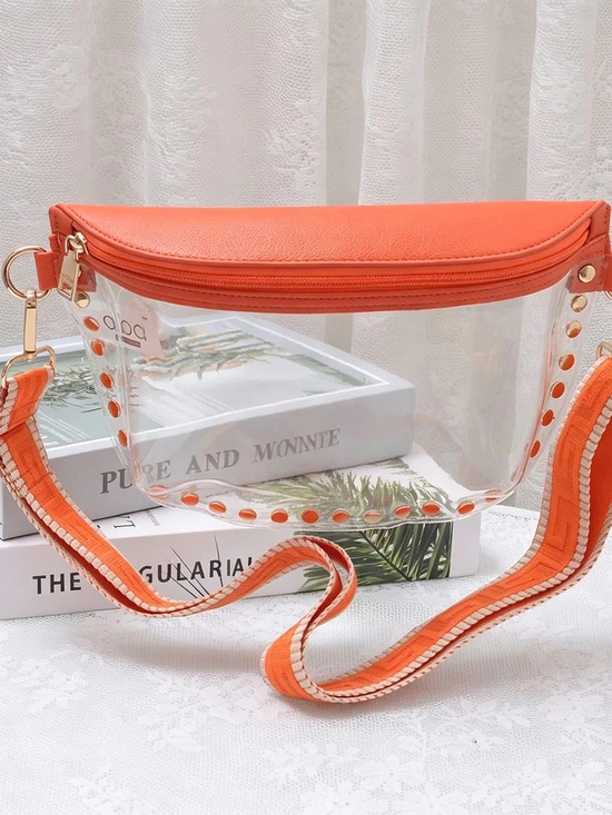 Handbags - Clear Crossbody Bag with Orange Trim - Women Bags